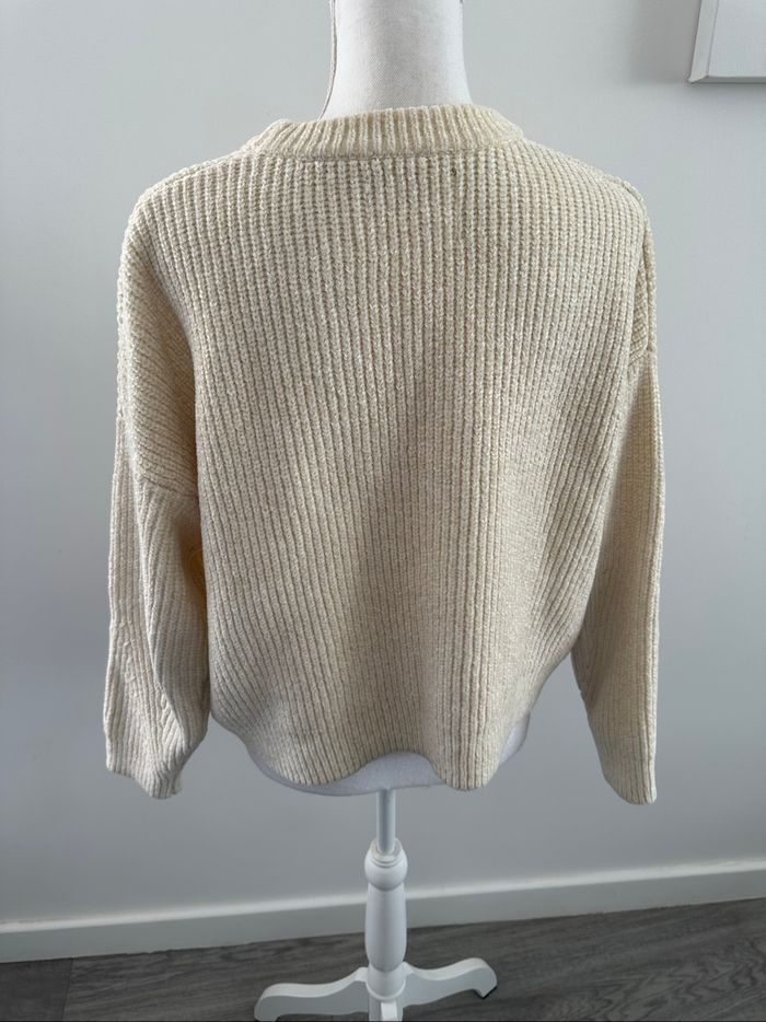 Pull côtelé blanc crème en maille chenille Vintage T40 L - photo numéro 5