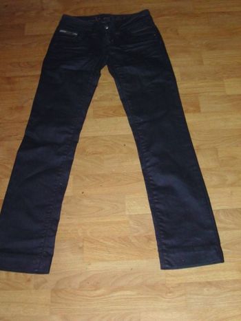 Jean LA MODE EST A VOUS noir coton enduit plissures 34 NEUF