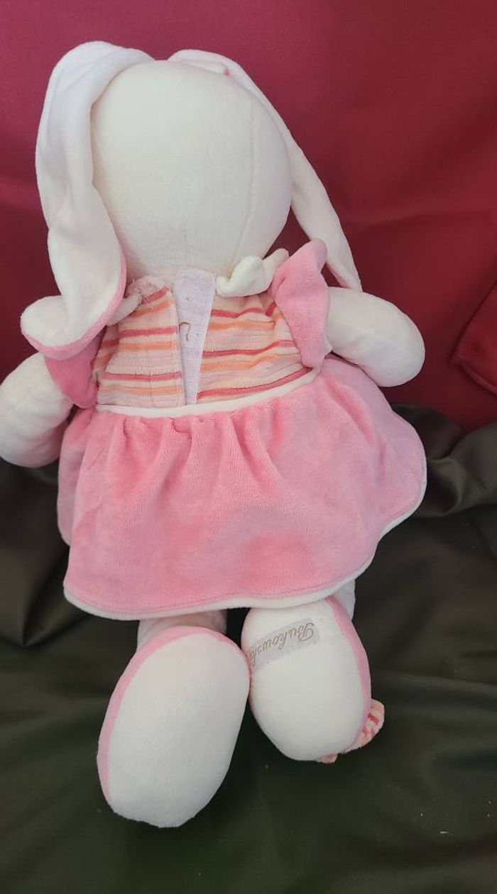 Grand Doudou lapin blanc rose rayé orange BUKOWSKI - photo numéro 2