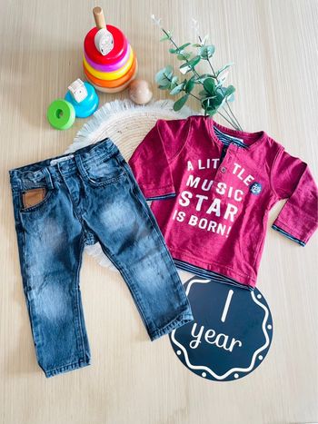 Ensembles 12 mois garçon jean et t-shirt manches longues