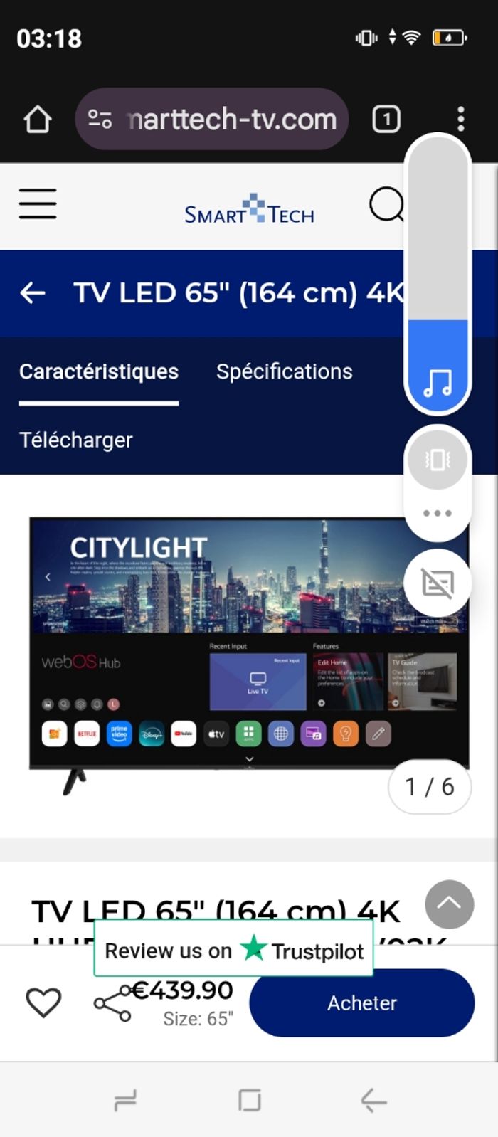 TV LED 164 cm smart tech