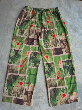 Pantalon large imprimé vert