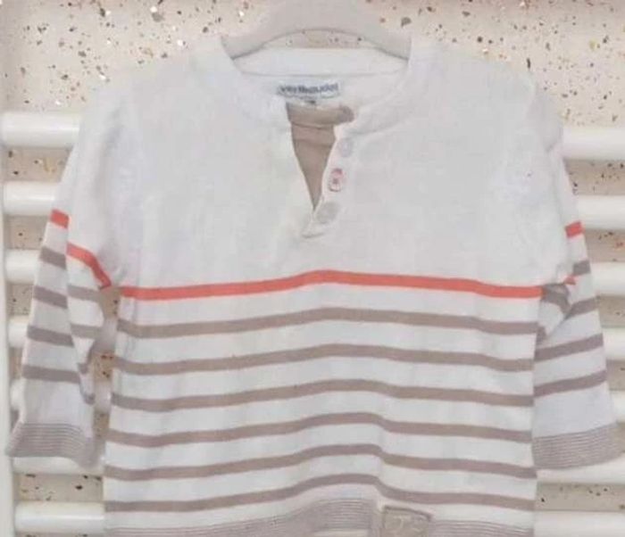 Pull blanc rayé beige orange Vertbaudet Taille 9 mois - photo numéro 2