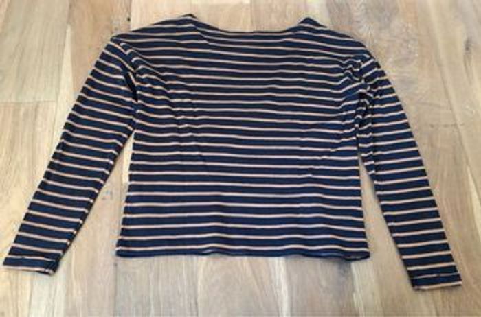 T-shirt manches longues rayé bleu et marron Camaieu XS - photo numéro 3