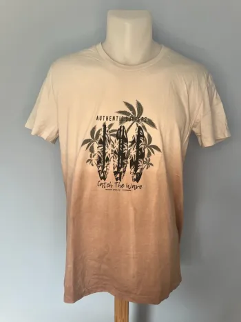 🌅 T-shirt manches courtes MEXX dégradé blanc/vieux rose – Taille M, imprimé surf tendance