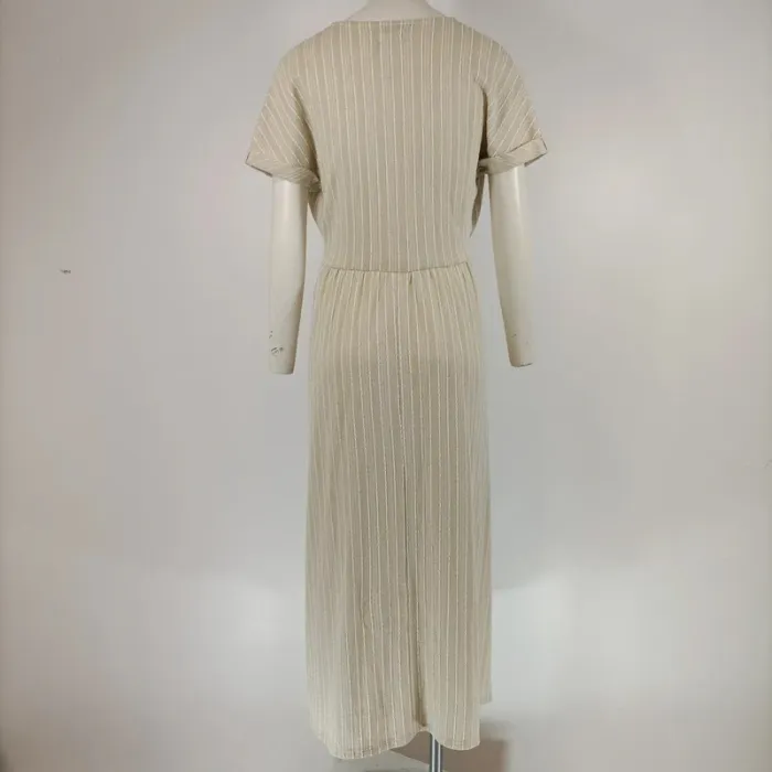 robe longue cache coeur beige rayures verticales CMT atelier - taille M (10) A310 - photo numéro 8
