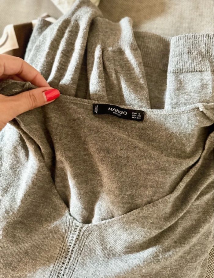 Petit pull gris col V Mango 36 S - photo numéro 5