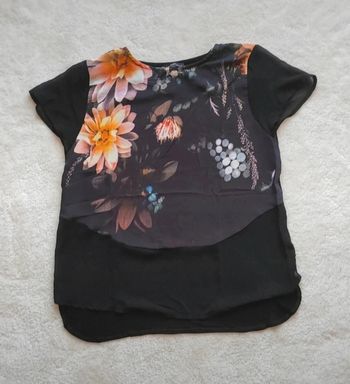 T-shirt manches courtes Zara fleur voile noir M