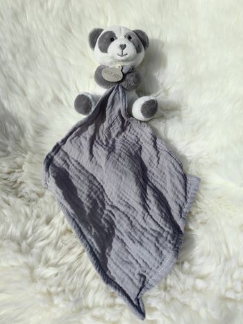 Doudou mouchoir Panda blanc et gris Baby Nat Bn0572