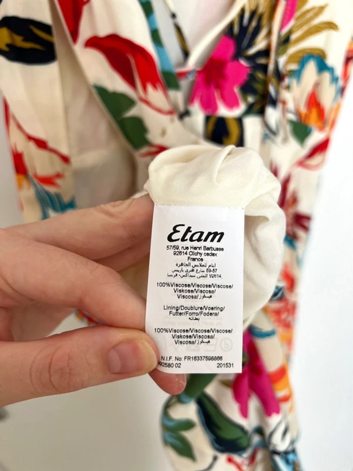 Robe d’été tropicale Etam XS doublée et nouée dans le dos - photo numéro 8