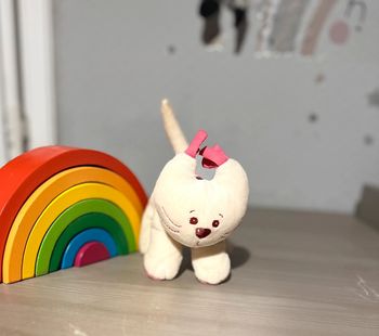 Doudou chat nounours banc et Rose