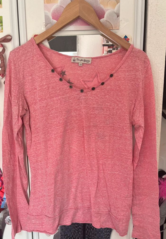Pull col V, rose chiné avec des étoiles , Purple Queen, Taille unique