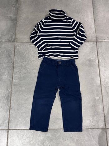 Ensemble pantalon bleu marine et haut à rayures marin marinière 2 ans sergent major