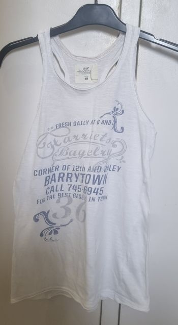 h&m logg débardeur blanc imprimé vintage bagelry 134/140 taille 8‑10 ans