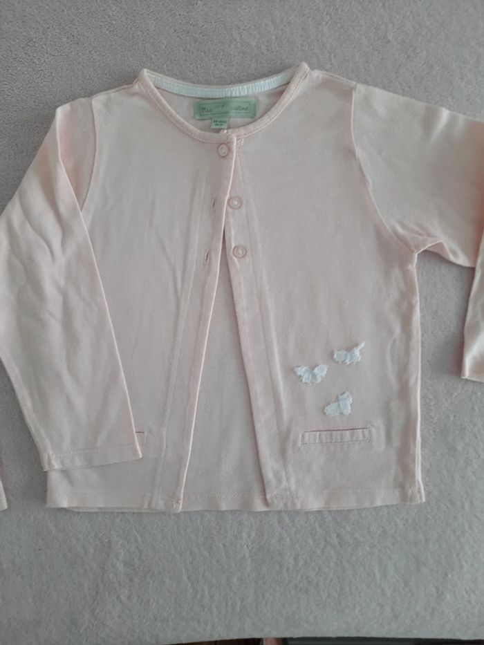 Ensemble 24 mois Mes Petits Cailloux rose clair : t-shirt manches courts papillon et gilet assorti - photo numéro 4