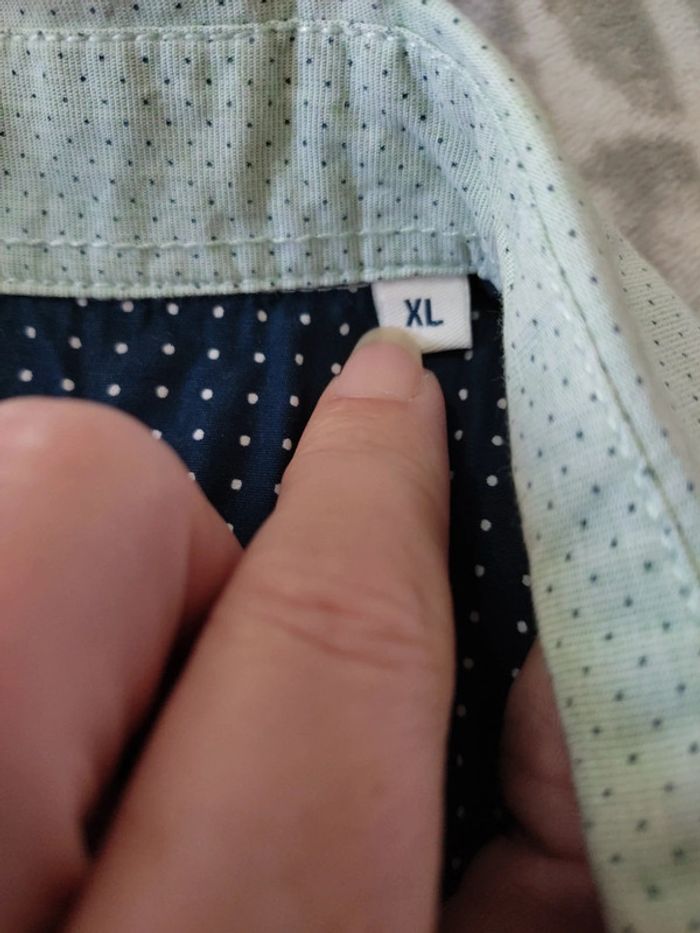 Chemise manches courtes vert menthe a points revers fleurs Deeluxe taille xl 42 - photo numéro 5