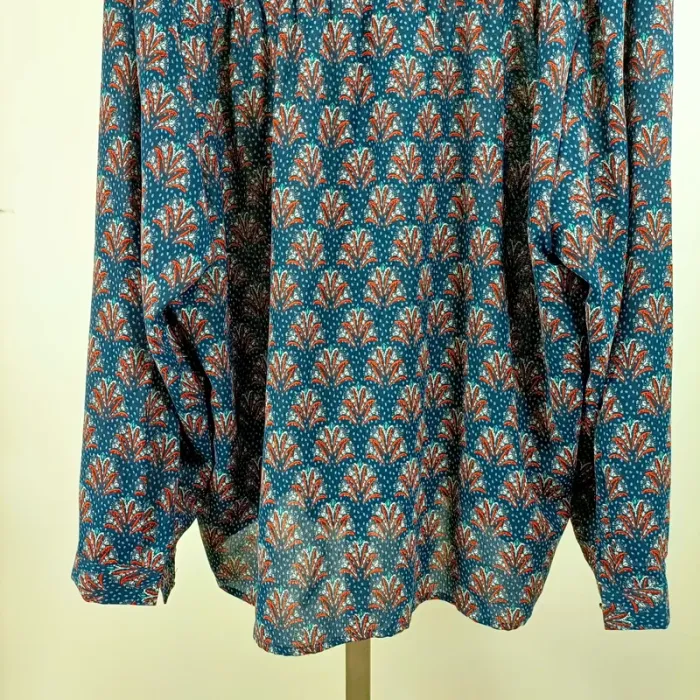 Blouse bohème à motif fleuri bleu et orange - col volanté - Melya Melody T4 A1315 - photo numéro 10