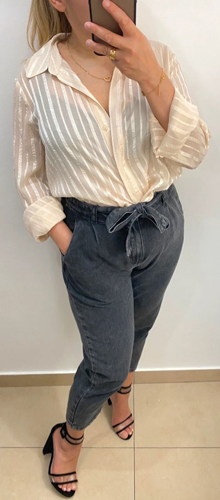 Chemise fluide Mango crème taille M - photo numéro 4