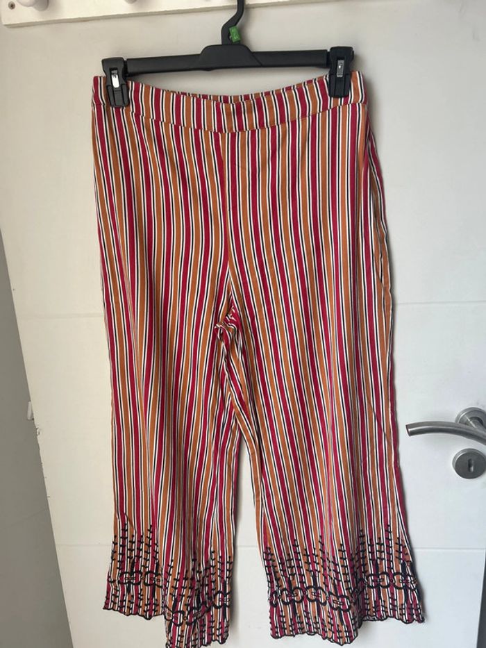 Pantalon large rouge orange à rayures taille 40 - photo numéro 2