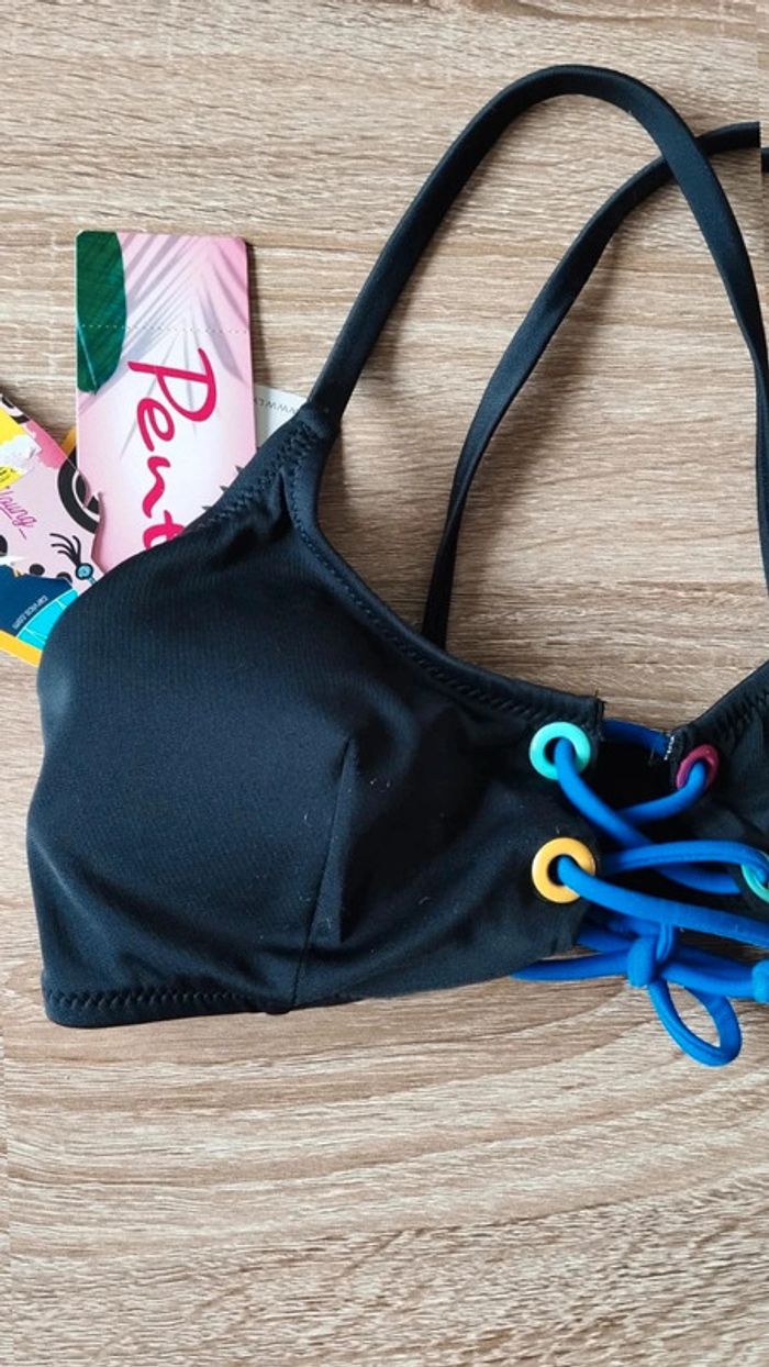 Haut maillot de bain noir lacets bleu taille 34 femme - photo numéro 3