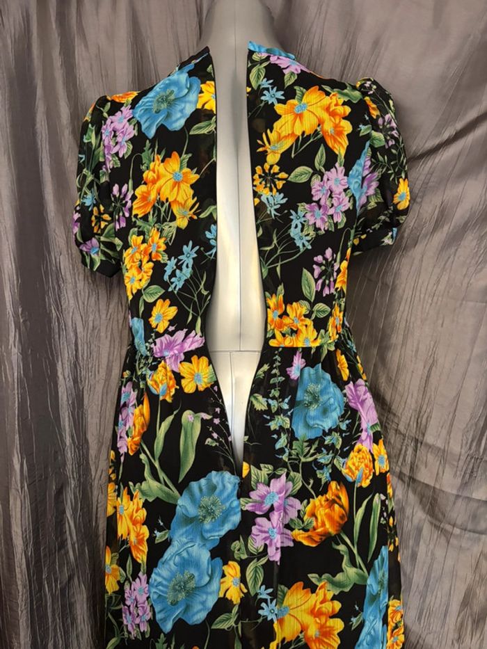 Belle robe vintage noire en mousseline imprimé fleurs des champs  M/38 - photo numéro 8