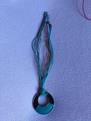 Collier anneau fantaisie turquoise et marron