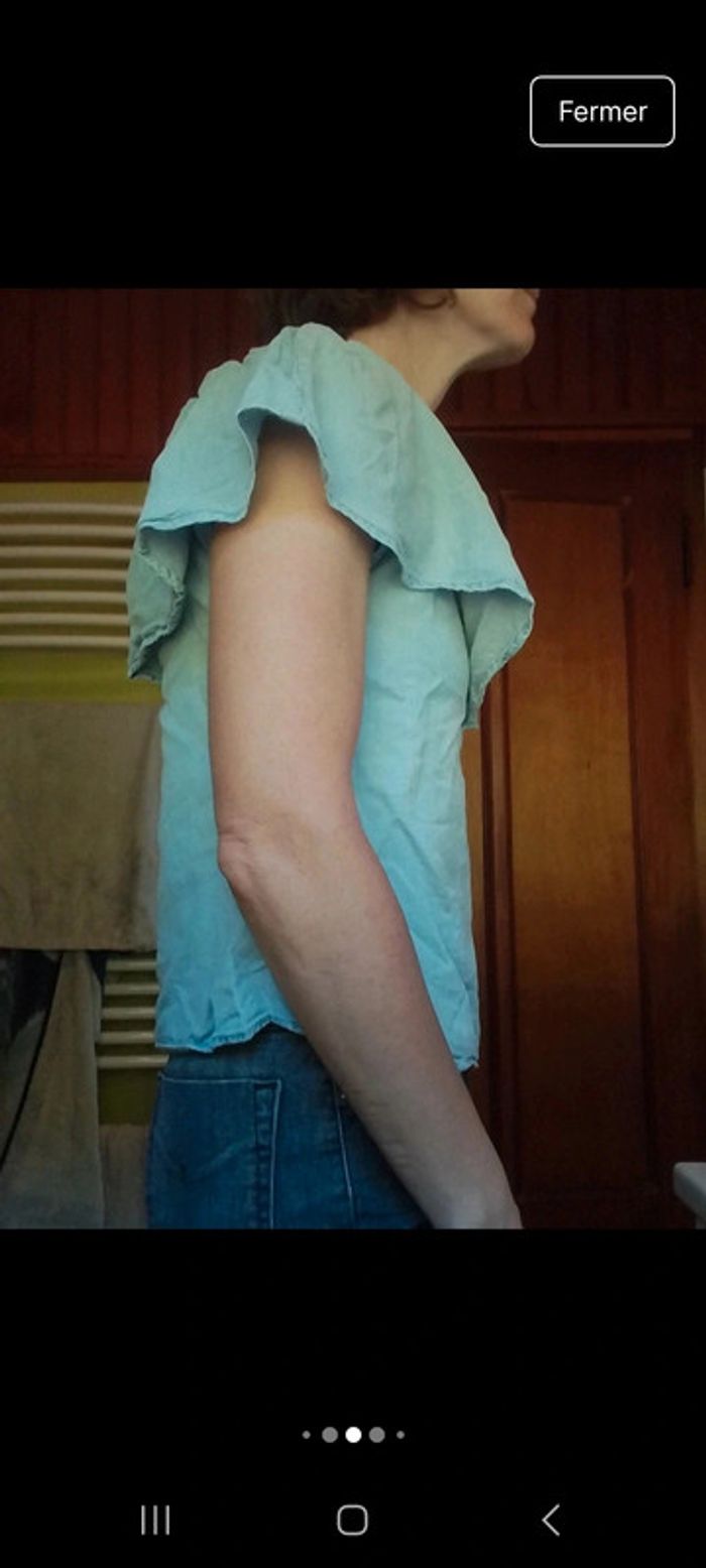 T-shirt épaules dénudées femme bleu clair aspet jeans - photo numéro 8