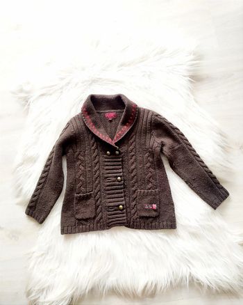 Gilet long acrylique marron fille 4 ans