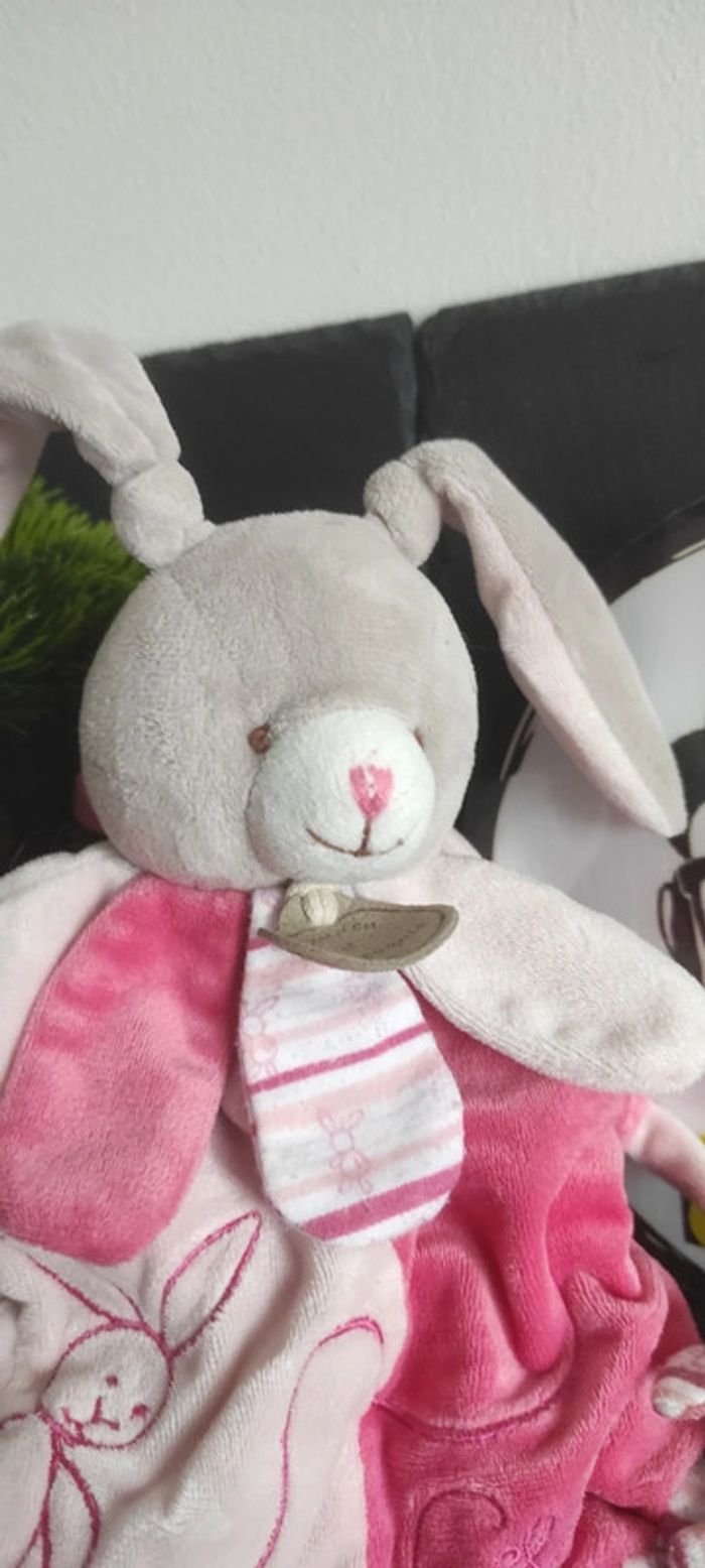 Marionnette Lapin Rose Célestine doudou compagnie  pétales rayure rayé gris dc1060 - photo numéro 3