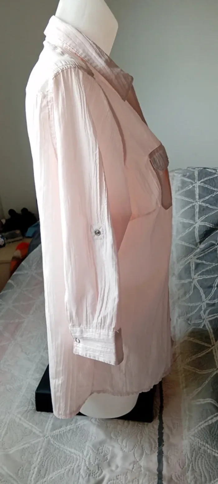 Blouse manches 3/4 ajustables effet plissé avec poches à pression rose femme 46 canda - photo numéro 7