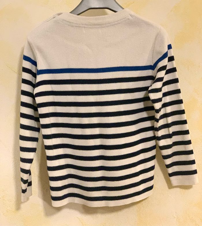 Pull marin blanc garçon en maille Vertbaudet 6 ans - photo numéro 2
