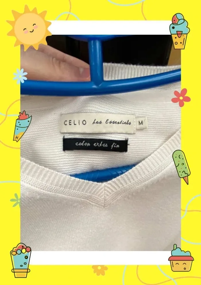 Sweat à col V Celio M 38 blanc crème - photo numéro 2