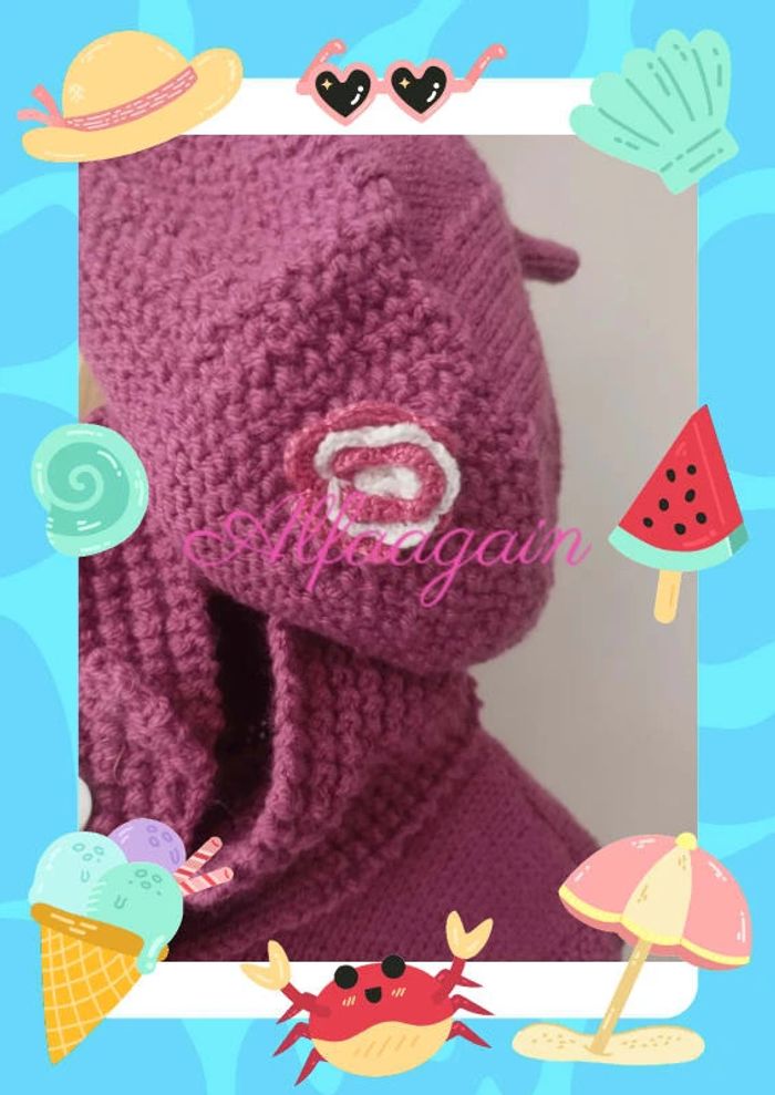 Gilet bonnet écharpe rose framboise tricot 3/4ans - photo numéro 8