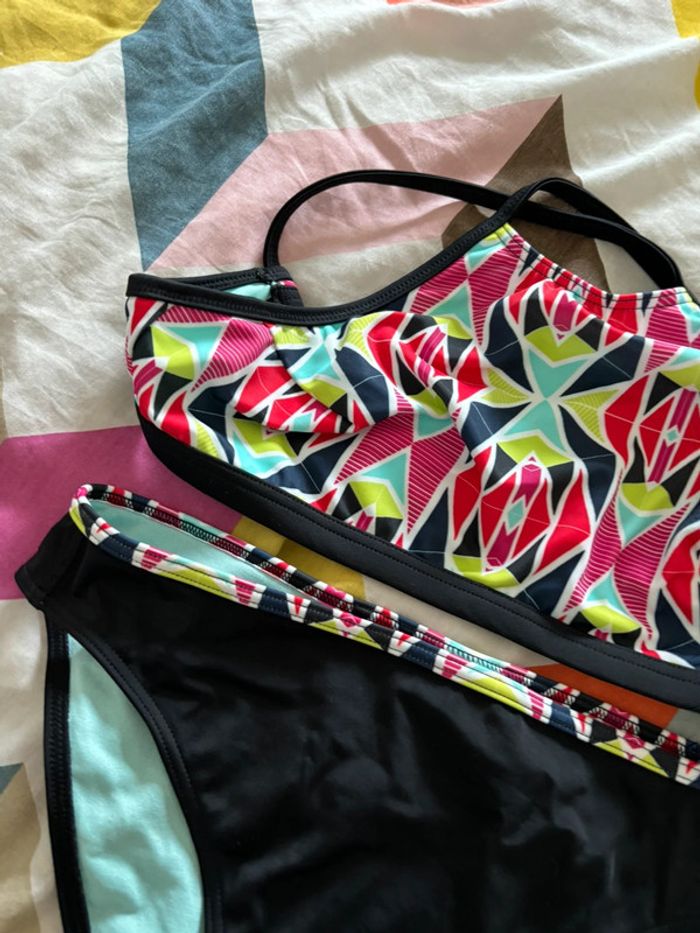Maillot de bain deux pièces bas noir et haut multicolore - photo numéro 2