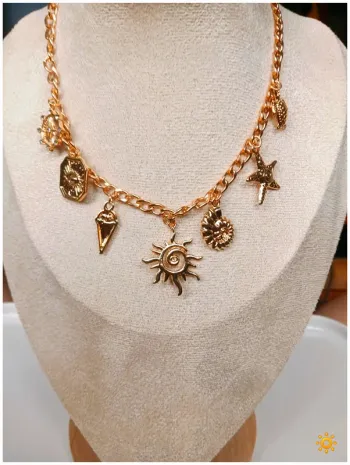 Collier style Bohème Charms Soleil & Coquillages tendance chic été