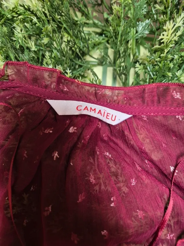 Blouse bordeaux transparente a imprimés taille 38 camaieu - photo numéro 7