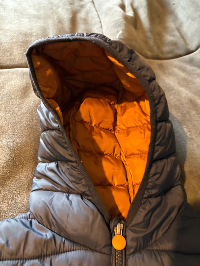 Blouson fin bleu marine zippé à capuche doublure marron 10 ans vertbaudet - photo numéro 4