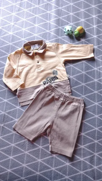 🦁Ensemble polo manches longues et pantalon, Lapin bleu, 12 mois 74cm