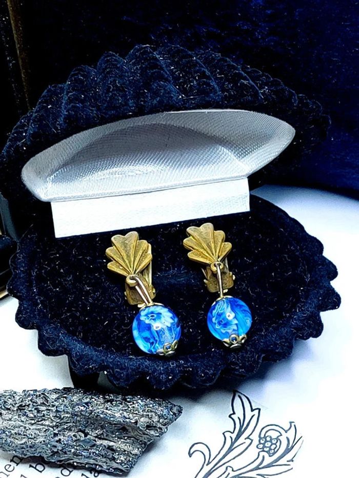 Paire de clips vintage perles en verre