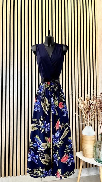 Combi pantalon marine à fleurs