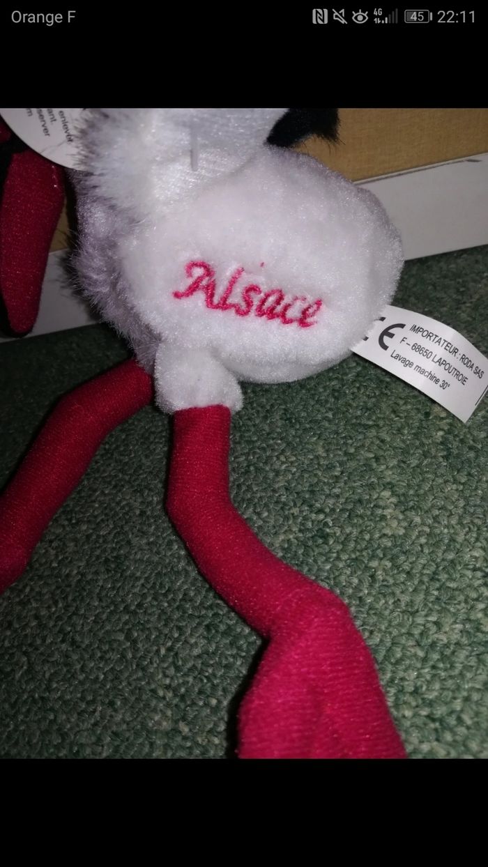 Peluche cigogne, souvenir de l'Alsace, neuve avec étiquette - photo numéro 3