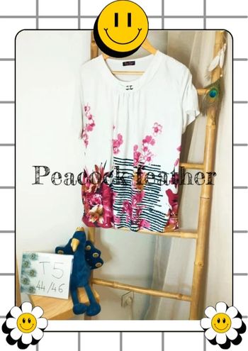 T-shirt blanc fleuri rose xxl /xxxl