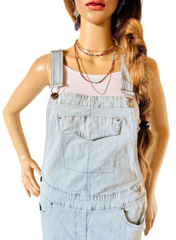 🩵Salopette longue rayée vintage 2000 Y2K white blue striped overalls🩵 - photo numéro 9
