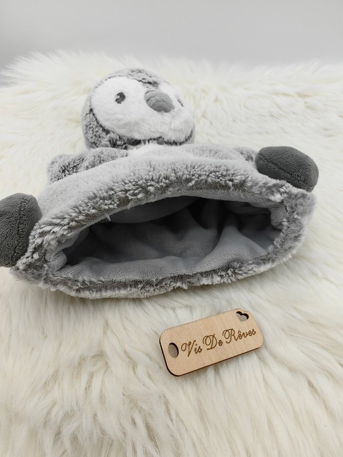 Doudou peluche marionnette Pingouin Tex Baby gris blanc - photo numéro 3