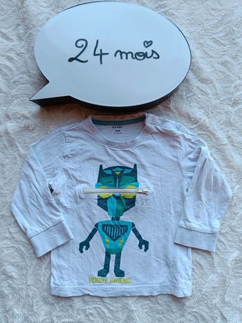 Tee shirt chemise manches longues Garçon 24 mois robot avec fermeture éclair Kiabi