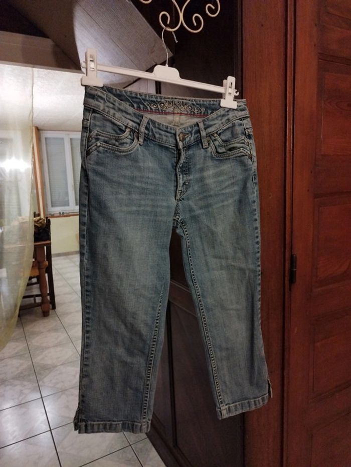 Pantacourt bleu denim vintage y2k M/38 coton - photo numéro 2