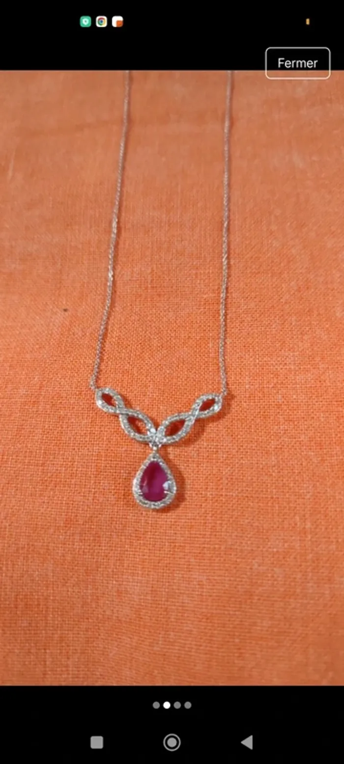 Collier or blanc rubis diamants - photo numéro 2