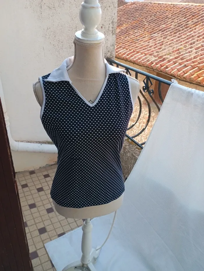 Haut Sans Manches "un deux trois" - T.38/40 - Imprimé Pois