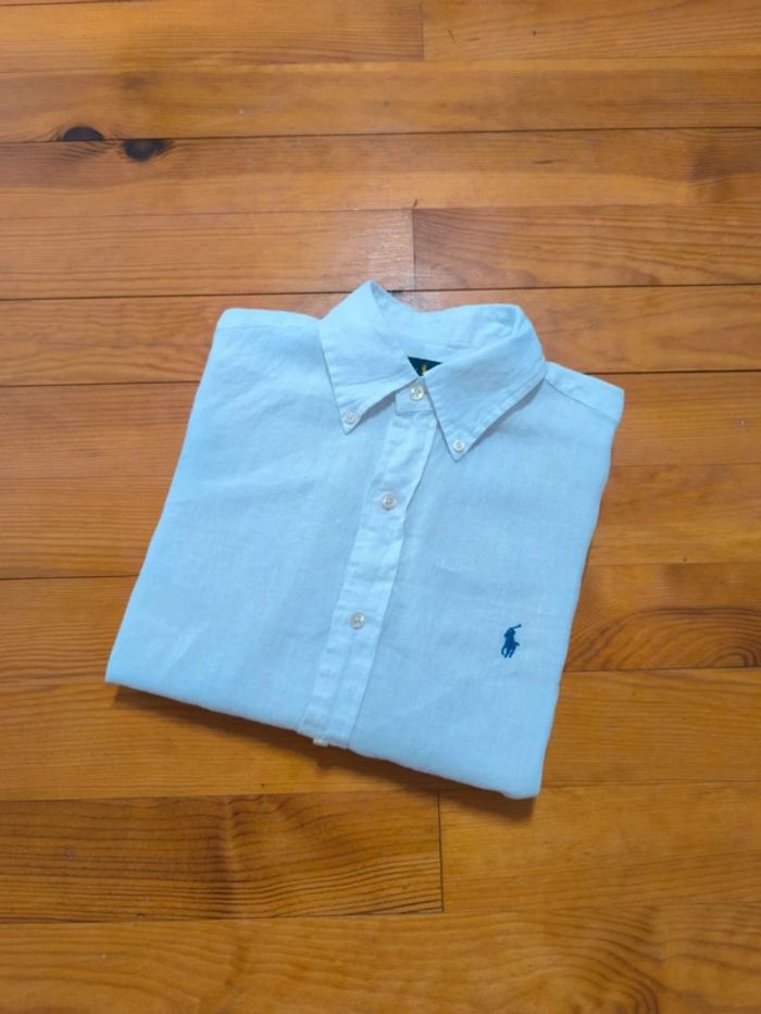 Chemise en Lin - Ralph Lauren - Ocean wash linen - Logo brodé bleu - Blanc - Taille S