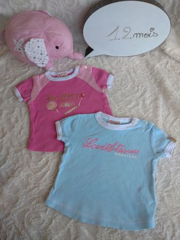Lot de 2 tee shirt chemise manches courtes Fille 12 mois Levi Strauss signature 100% coton